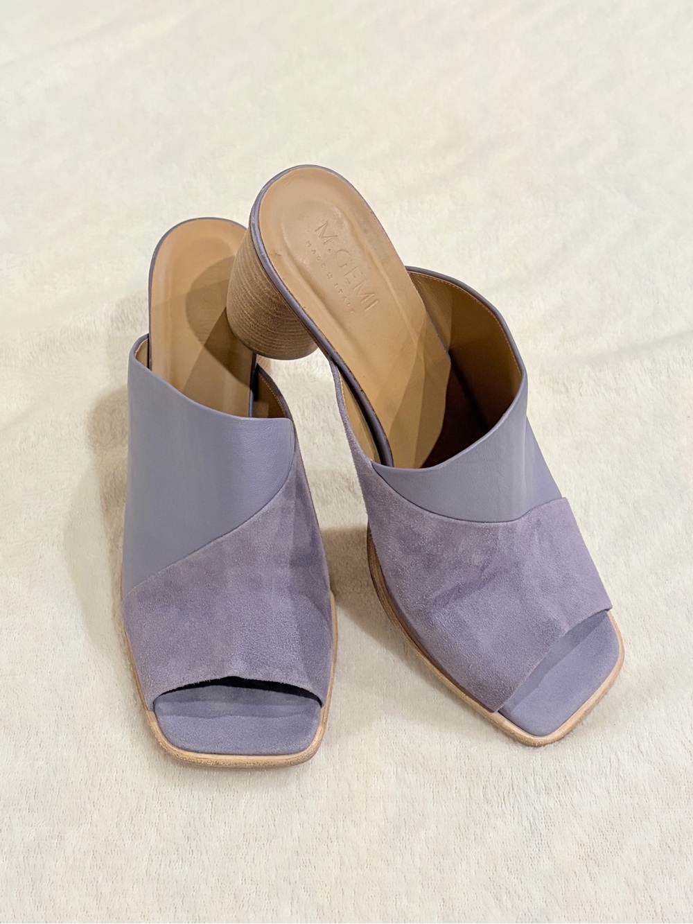 M.Gemi The Ilaria 70mm Mixed Media Mules Violet Dust Square Toe - Size 41